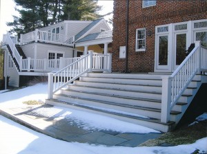 Stairway to sloping backyard.